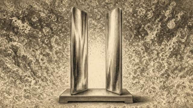 Kupferstich: zwei Metallplatten, darum ein Sturm aus wirbelndem Nichts.