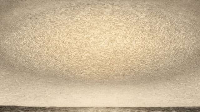 Kupferstich: ein ovaler Himmel aus kalter Glut über einem schmalen Ufer aus Nichts.